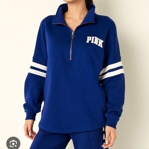 PINK ♡ oversized fleece pocket varsity sweater blue large victorias secret